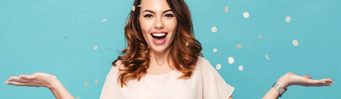 Dentist Windham ME Dental Careers Woman With Hands Out and Confetti Smiling Dental Careers Woman With Hands Out and Confetti Smiling